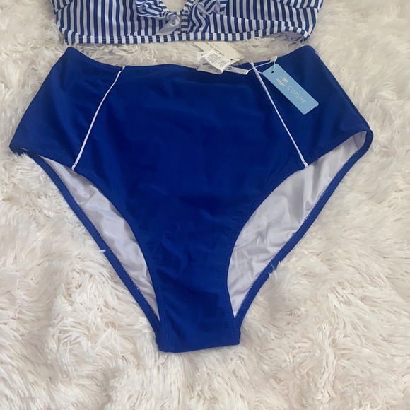 Women's High Waisted Bikini with Ruffle Striped Cutout Two Piece Bathing Suit - Picture 4 of 5